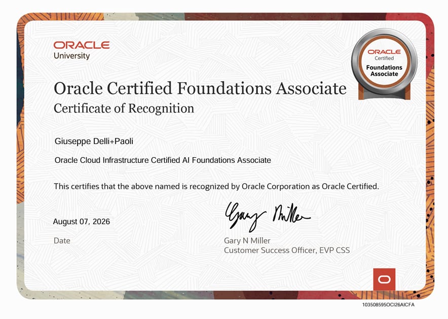Certificato Oracle Certified Foundations Associate — OCI AI Foundations